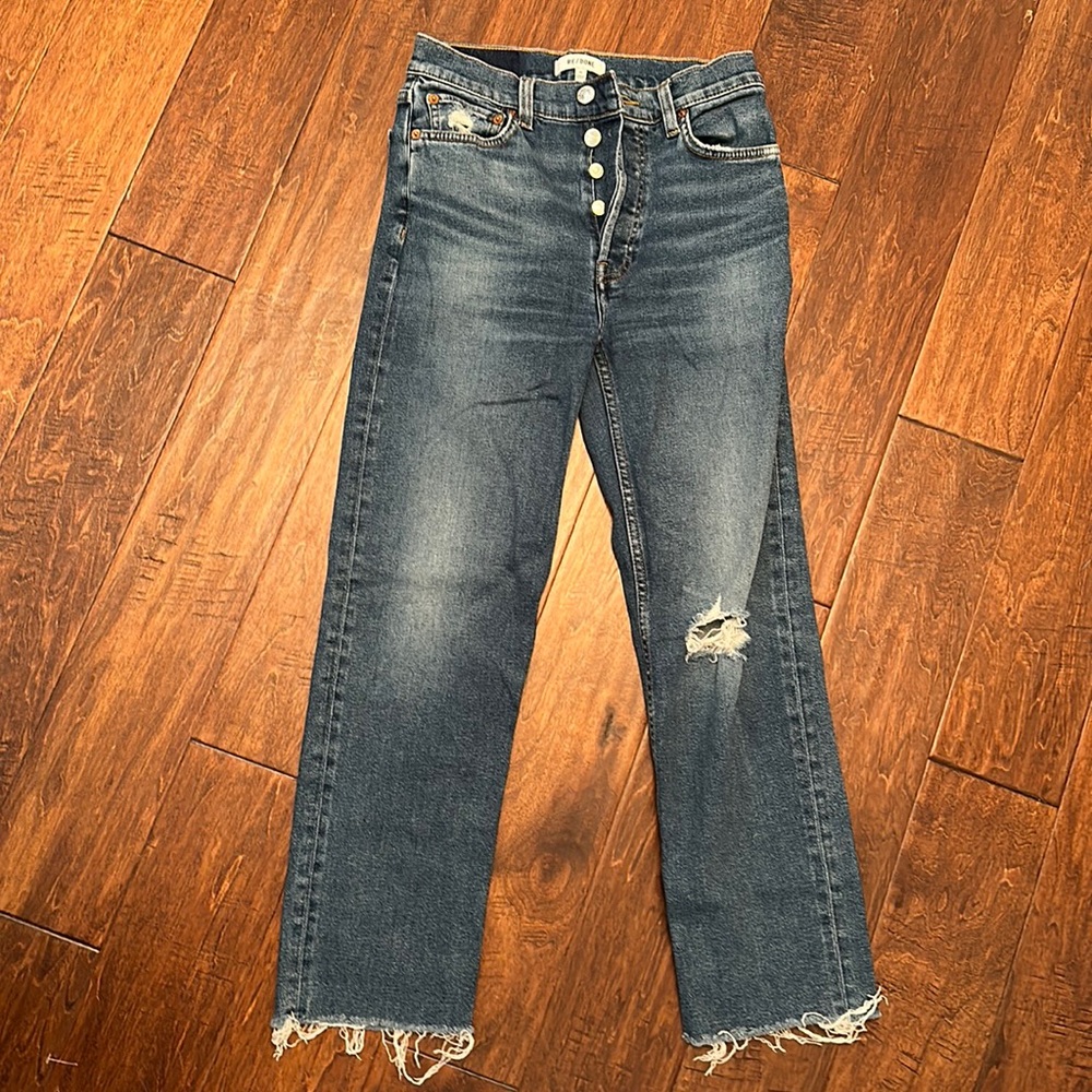 Redone jeans. Color worn true indigo. Size 26